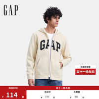 Gap 男女装碳素磨毛字母logo连帽抓绒卫衣上衣609115 米色 L (175/96A)亚洲尺码