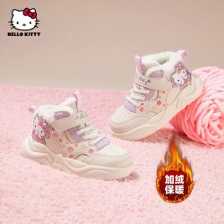 Hello Kitty 女童运动跑步鞋时尚百搭高帮板鞋中大童鞋子 （凯蒂猫）米/紫