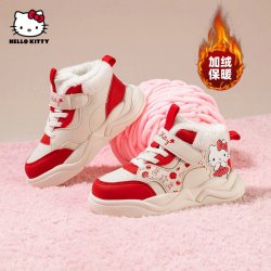 Hello Kitty 女童运动跑步鞋时尚百搭高帮板鞋中大童鞋子 （凯蒂猫）米/红