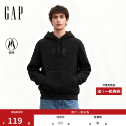 Gap 男女装秋季logo仿泰迪绒宽松连帽卫衣上衣美版789782 灰黑色 M 美码  L亚洲码180/96A