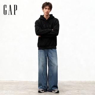 Gap 789782 仿泰迪绒宽松连帽卫衣 灰黑色 M码