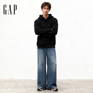 Gap 789782 仿泰迪绒宽松连帽卫衣 灰黑色 M码