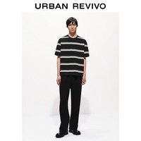 URBAN REVIVO UMB460004 撞色条纹圆领短袖T恤 黑色 S