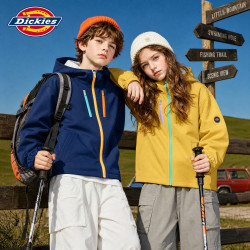 Dickies 儿童连帽外套撞色拉链女童防水夹克运动休闲男大童户外防风软壳衣