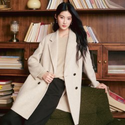 秋水伊人 简约毛呢外套女双面呢大衣
