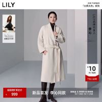 LILY 大师大衣羊毛混纺青果领双面呢毛呢外套女长款