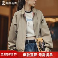 马登 女装 哈灵顿夹克美式立领工装机车外套设计感运动棒球服秋季 卡其色 M