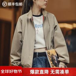 马登 女装 哈灵顿夹克美式立领工装机车外套设计感运动棒球服秋季 卡其色 M