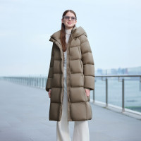 坦博尔 高充绒量连帽羽绒服女中长款加厚保暖冬天外套