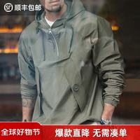 马登 工装 美式复古M43连帽甲板服恶劣天气冲锋外套男秋宽松上衣夹克 军绿色 S