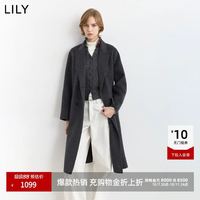 LILY 2026冬西装领100%羊毛长款双面呢大衣
