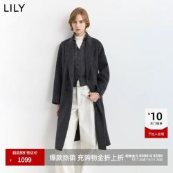 LILY 2026冬西装领100%羊毛长款双面呢大衣