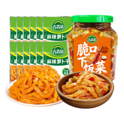 吉香居 榨菜 脆口下饭菜 四川泡菜拌饭剁椒风干萝卜干拌面爽脆口榨菜咸菜 脆口下饭菜345g*1+麻辣萝卜干15g*12
