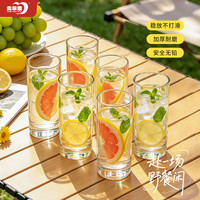青苹果 耐高温玻璃水杯茶杯套装家庭喝水杯泡茶杯 玻璃杯六只装+胡桃木盖水壶