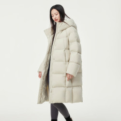 坦博尔 高充绒量连帽羽绒服 女中长款加厚保暖冬天外套TBF530780D 知春米