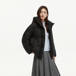 坦博尔 羽绒服女短款冬季舒适简约纯色百搭保暖时尚休闲外套TB5530362D 黑色 XS (155)