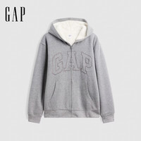 Gap 情侣款logo刺绣羊羔绒宽松连帽卫衣外套