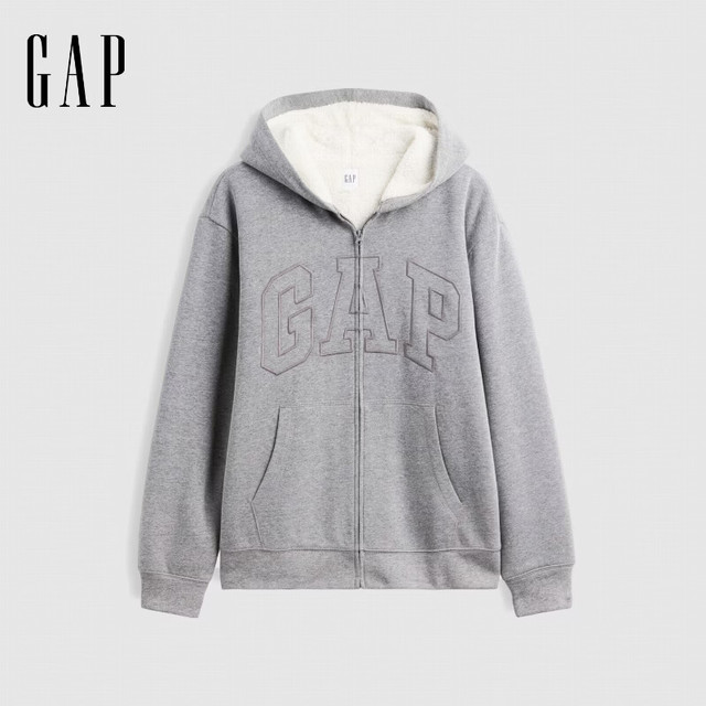 今日必买：Gap 情侣款logo刺绣羊羔绒宽松连帽卫衣外套