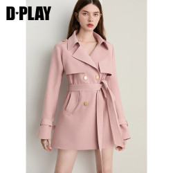 D·PLAY DPLAY2026年秋季新款粉色风衣女时尚气质短款宽松时装外套