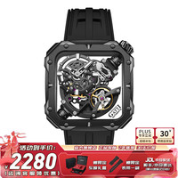 BONEST GATTI 德国机械表全自动镂空防水男士运动手表方形腕表BG4001-R2黑壳黑面黑胶带