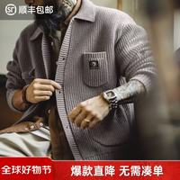 马登 工装美式密歇根开衫针织老钱风灰色毛衣外穿翻领外套男秋冬 灰色  L