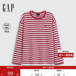 Gap 女装春季款logo刺绣条纹宽松圆领针织衫休闲上衣859874
