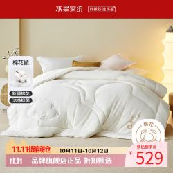 水星家纺 A类阻螨新疆 100%纯棉花冬被子全棉面料秋冬被芯 慢时光净味棉花冬被 200×230cm