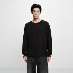 太平鸟 男装冬款宽松圆领纯色长袖打底衫内搭德绒打底衫男式T恤