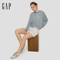 Gap 盖璞 女士圆领条纹刺绣宽松针织衫