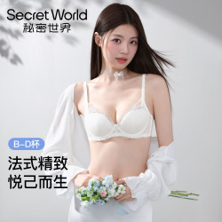 SecretWorld 秘密世界SecretWorld蕾丝内衣女法式聚拢防下垂白色性感低领薄套装文胸罩 鹭白*2 S (70B/70C)