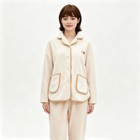 秋鹿 情侣睡衣 女冬季珊瑚绒加厚加绒法兰绒保暖休闲男士家居服套装 浅杏 L