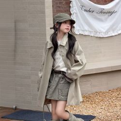 妞宝 女童风衣外套2026新款韩系甜美氛围感高级穿搭中大童开衫大衣开学