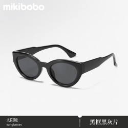 mikibobo 猫眼太阳镜 时尚大框网红街拍 百搭造型防晒驾驶出行专用港风墨镜 C4063-黑色