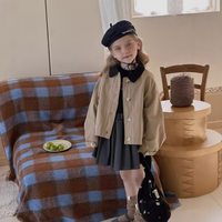 妞宝 女童外套2025春装新款韩版儿童卡其色全棉夹克宝宝拼色翻领上衣潮