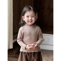 妞宝 婴幼童洋气碎花毛绒马甲2026冬季新款加厚打底衫木耳边阔腿裤套装