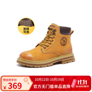 骆驼 增高工装靴男经典厚底马丁靴男 L14W307636R 土黄 加绒 41