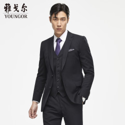 雅戈尔 套西上衣男630A款两粒单排扣标准版商务西服 黑色 S 165/92A