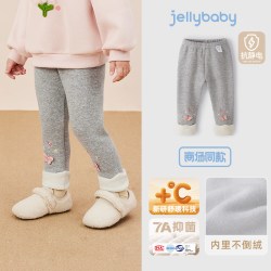 jellybaby [抗菌锁温]女童加绒打底裤秋冬宝宝绣花加厚保暖小童裤子儿童长裤
