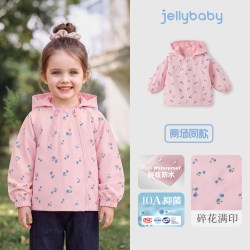 jellybaby 女童外套防水秋季儿童上衣连帽碎花女宝宝衣服小童秋装