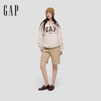 Gap 2SS623034 美式撞色logo刺绣加绒连帽卫衣 米色 M