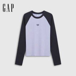 Gap 女装2026秋季新款撞色插肩袖罗纹修身T恤休闲上衣2KN623023 紫色 L