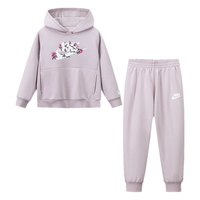 NIKE耐克 女童加绒连帽卫衣长裤套装 灰紫色 130