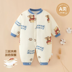 木木屋 宝宝连体衣棉服秋冬纯棉夹棉加厚哈衣爬服冬装保暖衣服