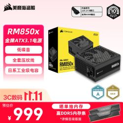 美商海盗船 RM850x ATX3.1 全模组ATX电源 850W 黑色