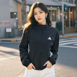 阿迪达斯 外套女装 26春秋新款户外三条纹运动服休闲透气夹克梭织防风上衣