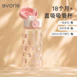 evorie 儿童吸管水杯18个月+ 幼儿园宝宝大容量tritan防漏水壶380ml