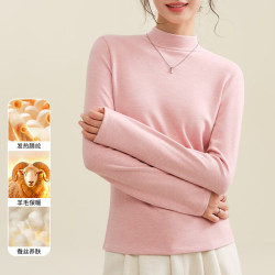 FOURDATRY 半高领打底衫女内搭羊毛混纺保暖长袖感纯色不透风加绒上衣Y