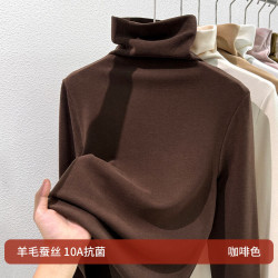 FOURDATRY 羊毛蚕丝堆堆领打底衫女2026新款秋冬德绒加绒加厚保暖T恤上衣Y