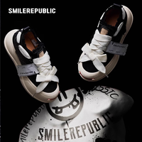 SMILEREPUBLIC 经典黑色开口笑增高厚底低帮圆头帆布鞋女鞋秋季 1 黑色 38