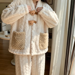 FOURDATRY 睡衣女士秋冬款冬季珊瑚绒加厚加绒法兰绒家居服女